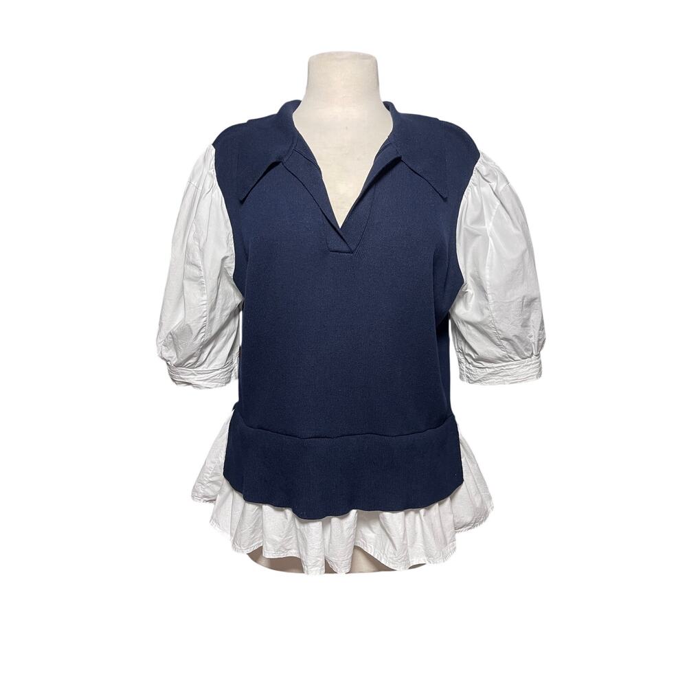 ANTHROPOLOGIE MAEVE Women’s Twofer Preppy Navy and White Popover